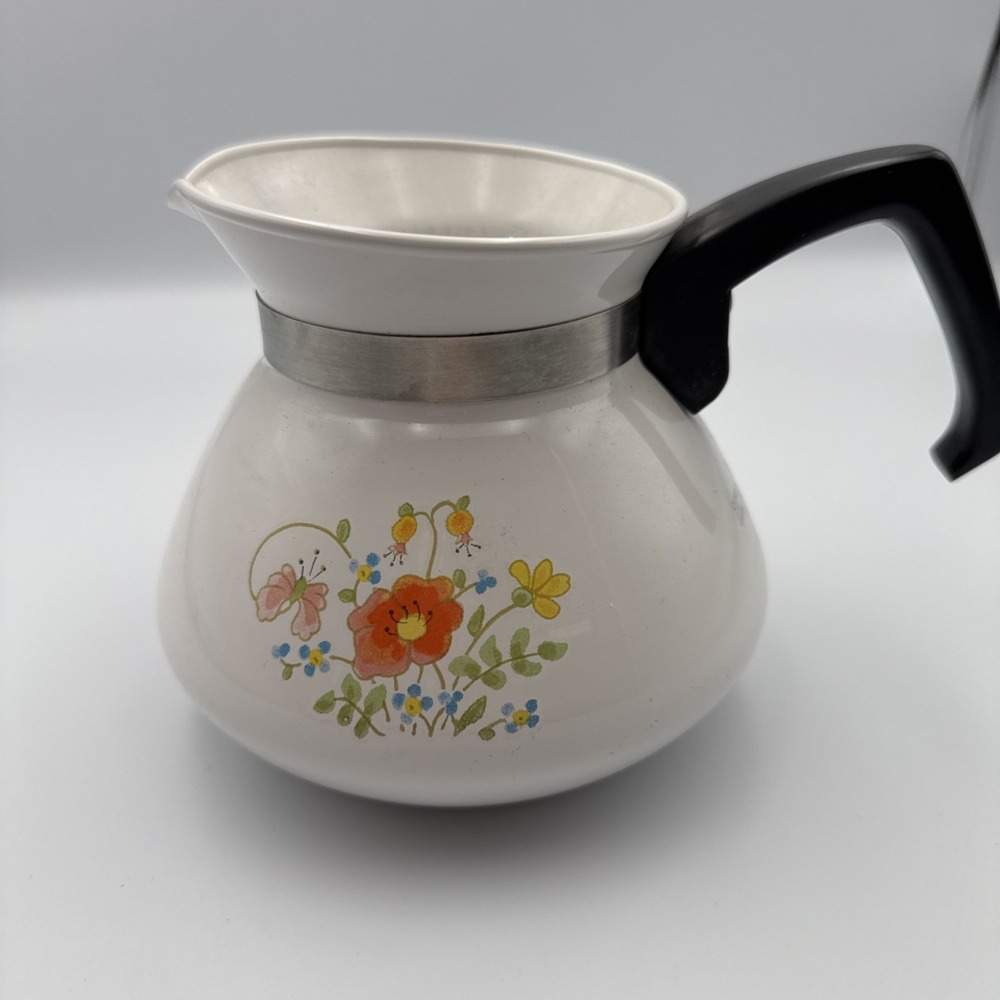 Vintage Corning Ware Wildflowers 6 Cup Coffee Tea Pot P-104 No Metal Lid As Is - Picture 2 of 12